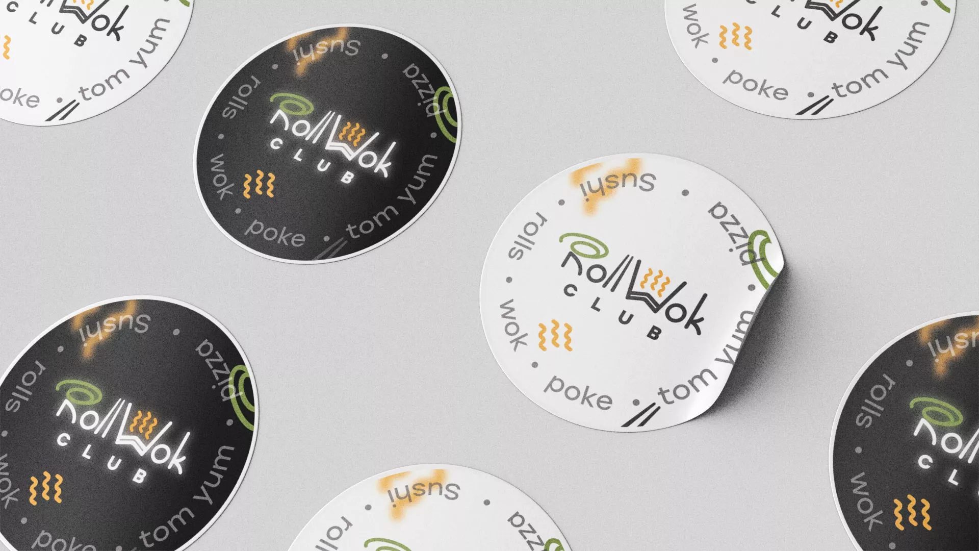 Разработка наклеек для суши-бара «Roll Wok Club» в Кисловодске